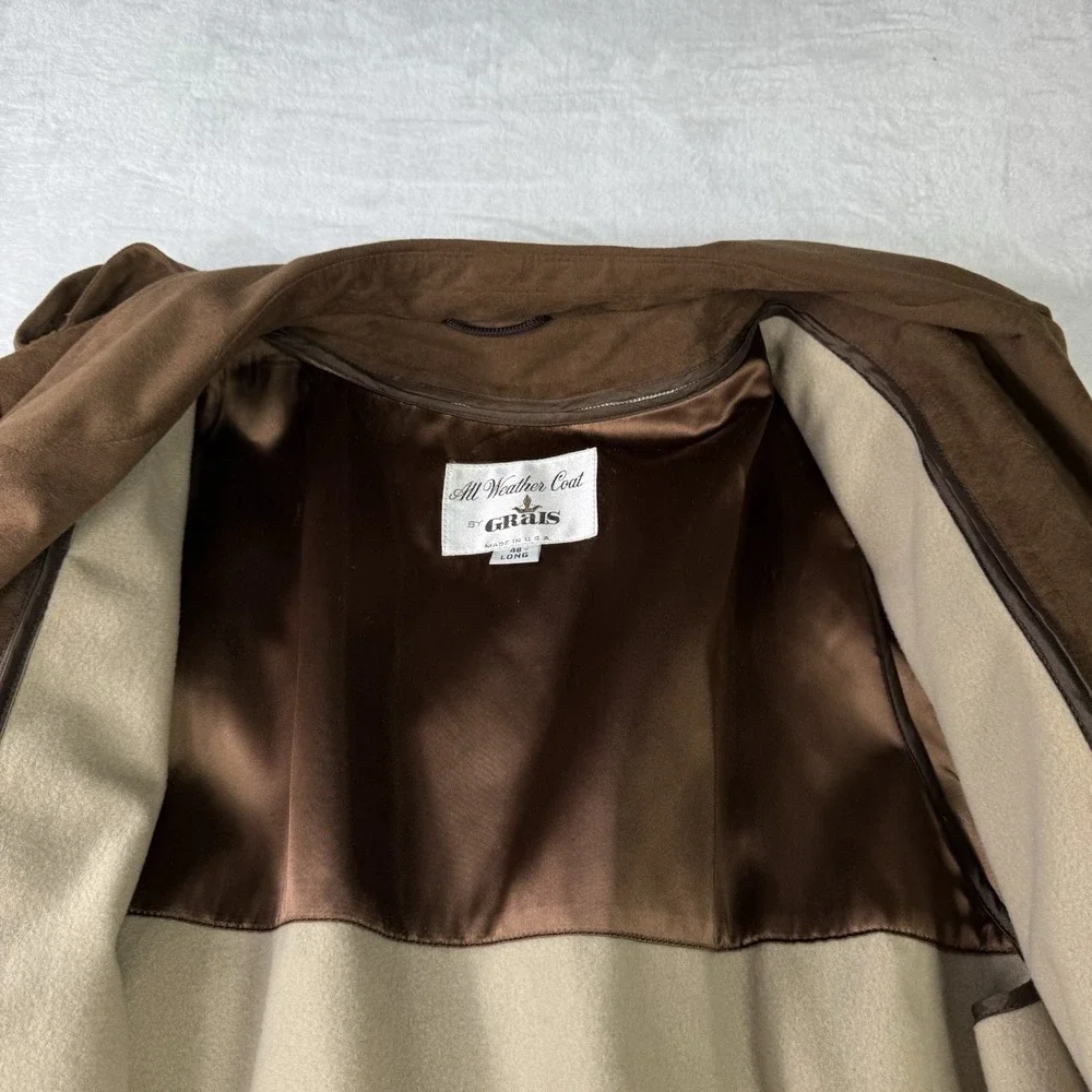 Vintage Grais‎ Western Overcoat Mens 42L Chocolate Jacket Coat Made in USA Liner